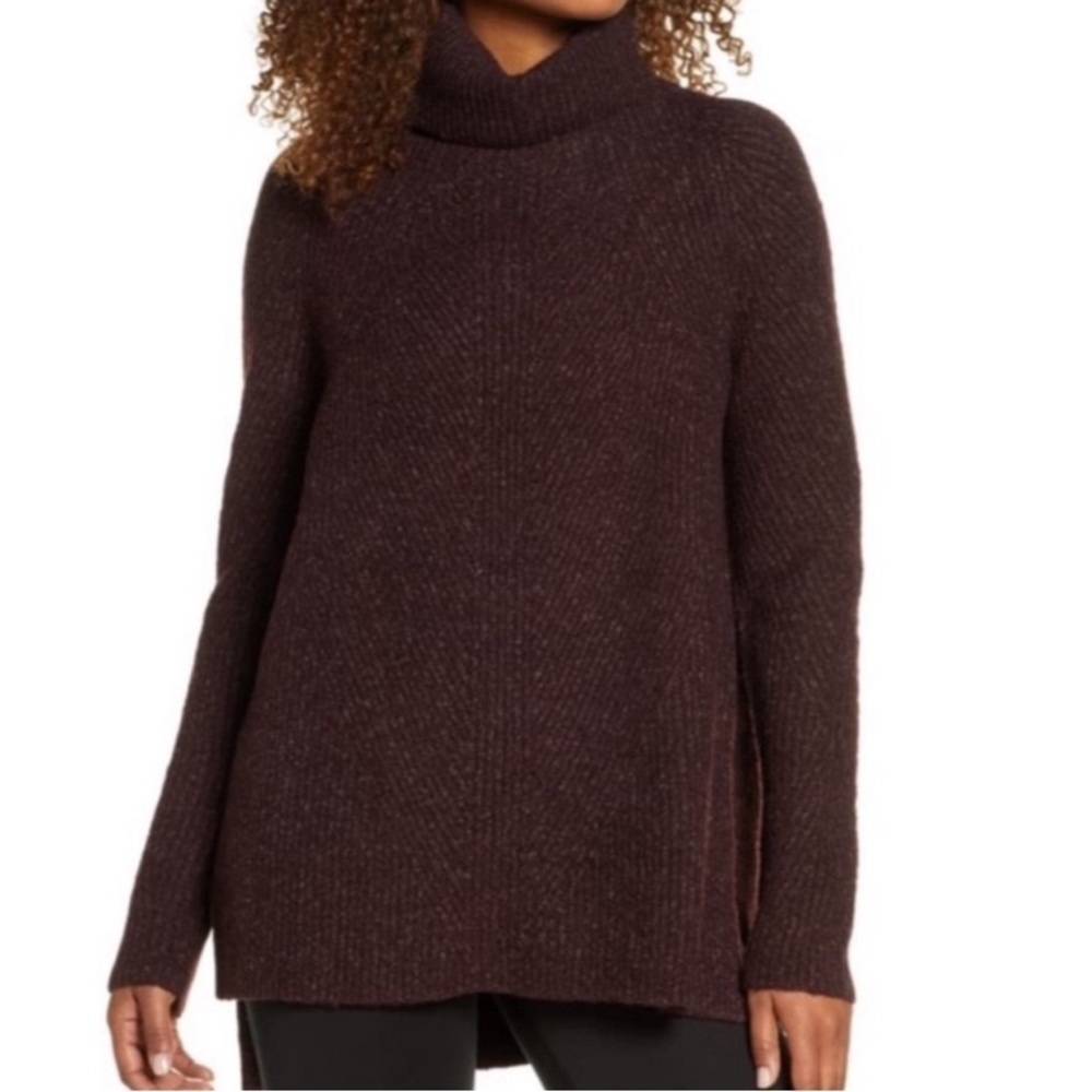 Sweaty Betty Shakti dark plum cowl neck side slit sweater medium